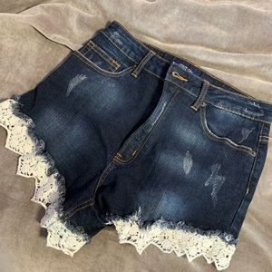 Dark wash high waisted Just USA jean shorts lace